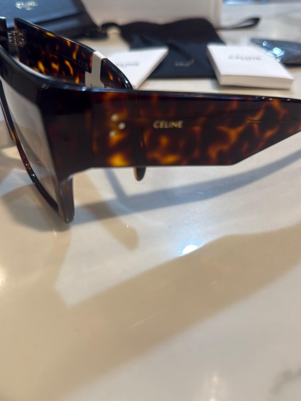 Celine Tortoiseshell Rectangular Shield Sunglasses - Picture 2 of 4